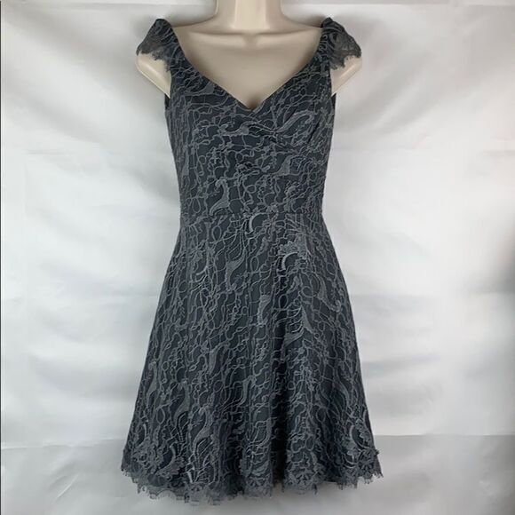 Jim Hjelm Occasions Grey lace fit and flare dress - Picture 1 of 8